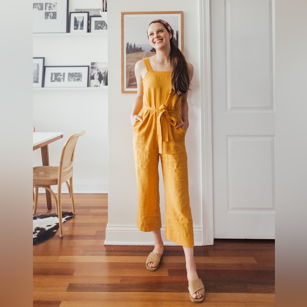 Everlane Square Neck Linen Jumpsuit  Size 0 Marigold Yellow